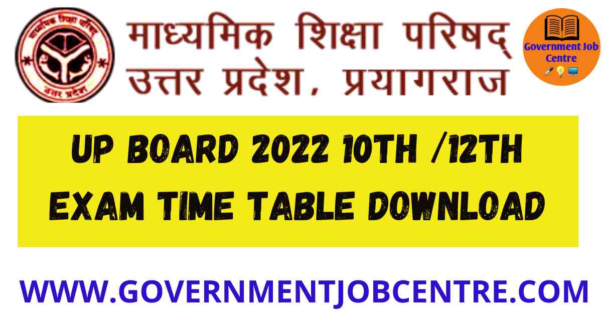 UP Board 10th / 12th Time Table 2022 pdf @upmsp