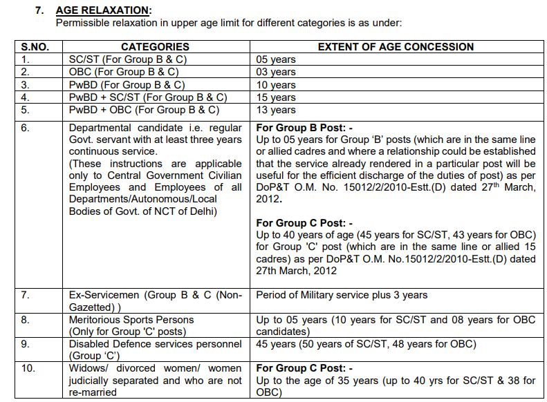 DSSSB vacancy 2023 age relaxation